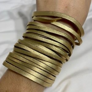 Gold leather faux bangle cuff bracelet